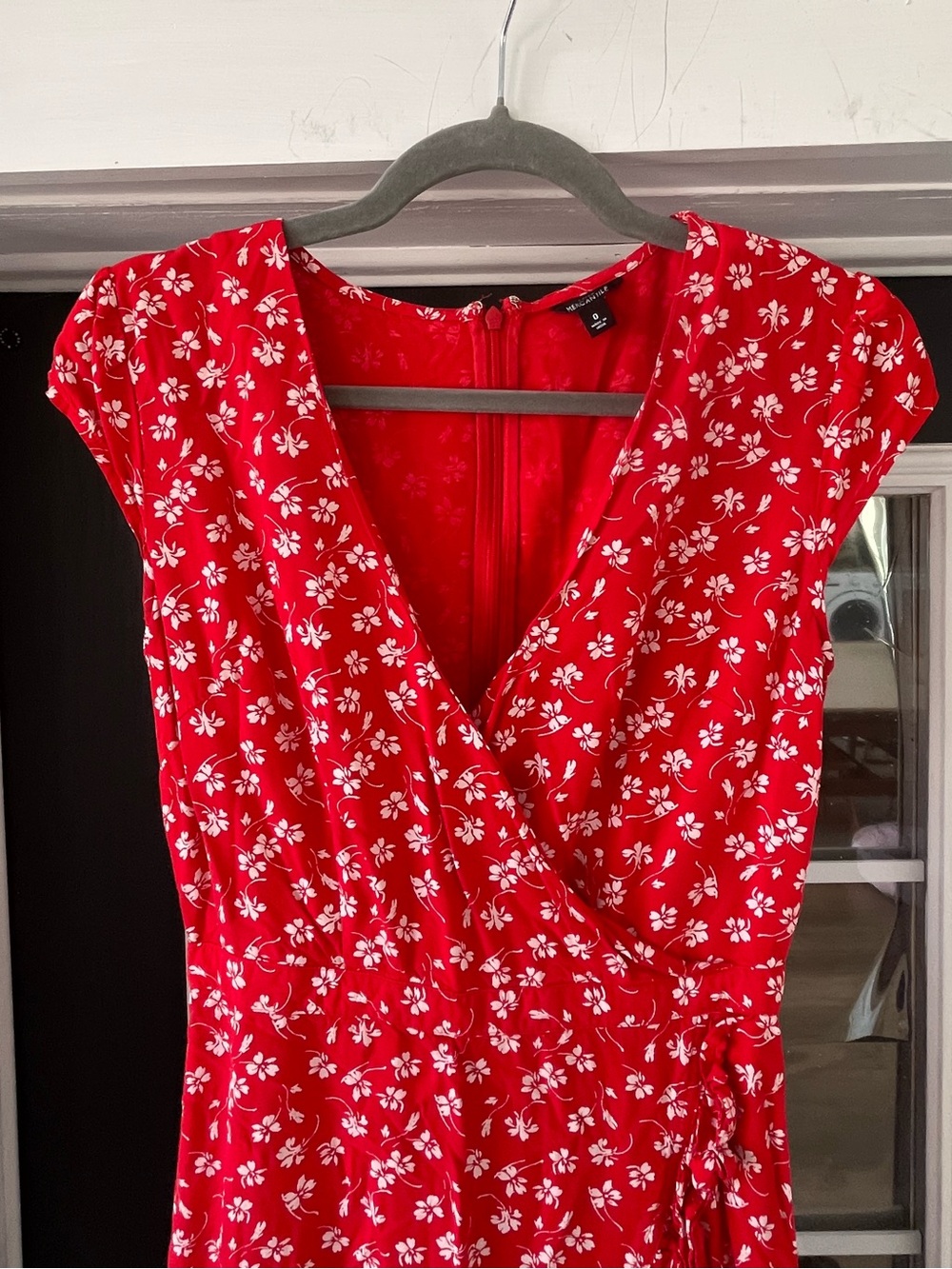 J.Crew Mercantile red floral faux-wrap dress with a ruffled hem - Picture 3 of 15